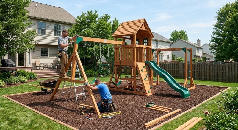 Wooden Playset Installation in Kansas City, KS